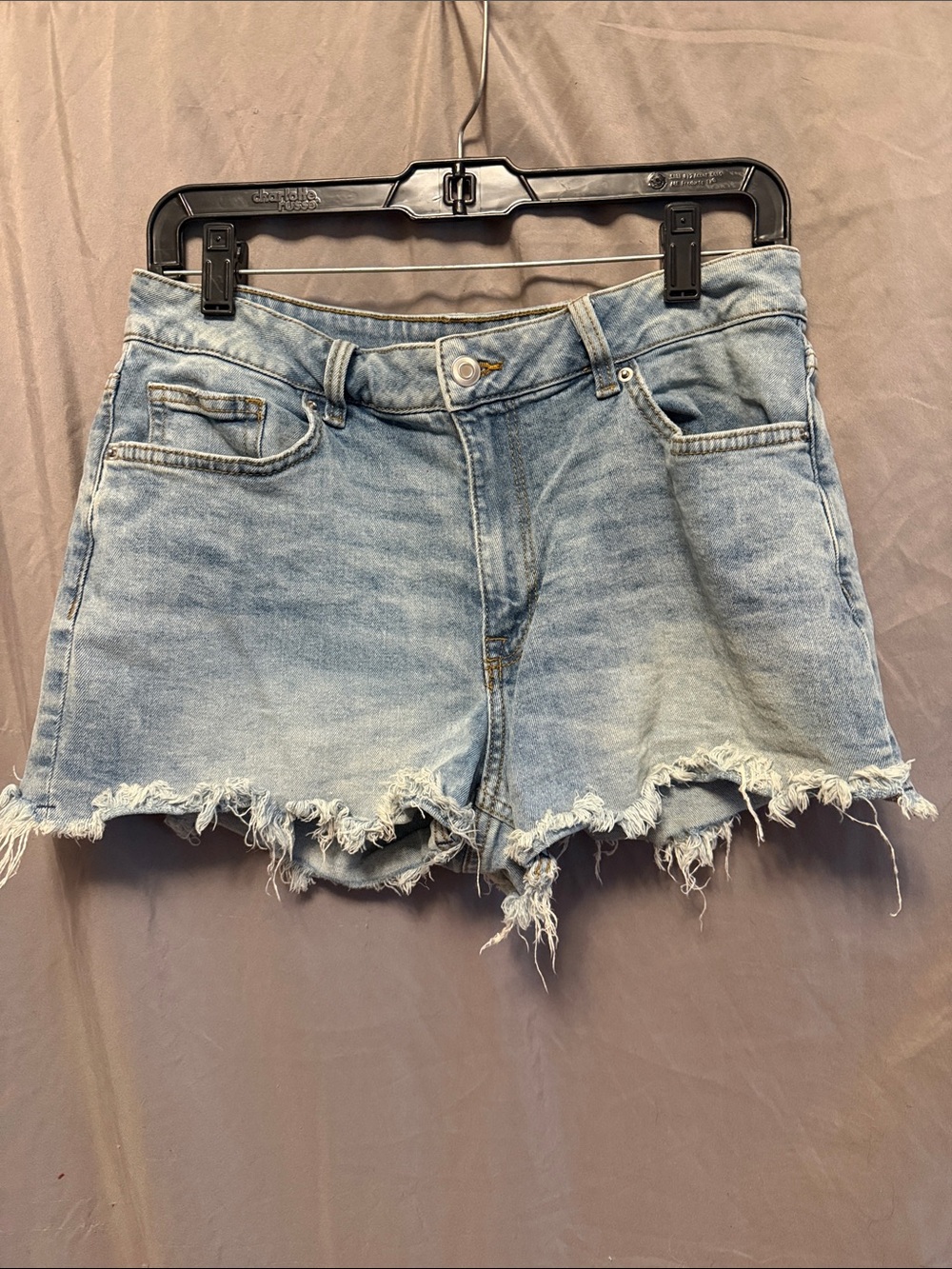 Divided Light Blue Frayed Hem Denim Shorts